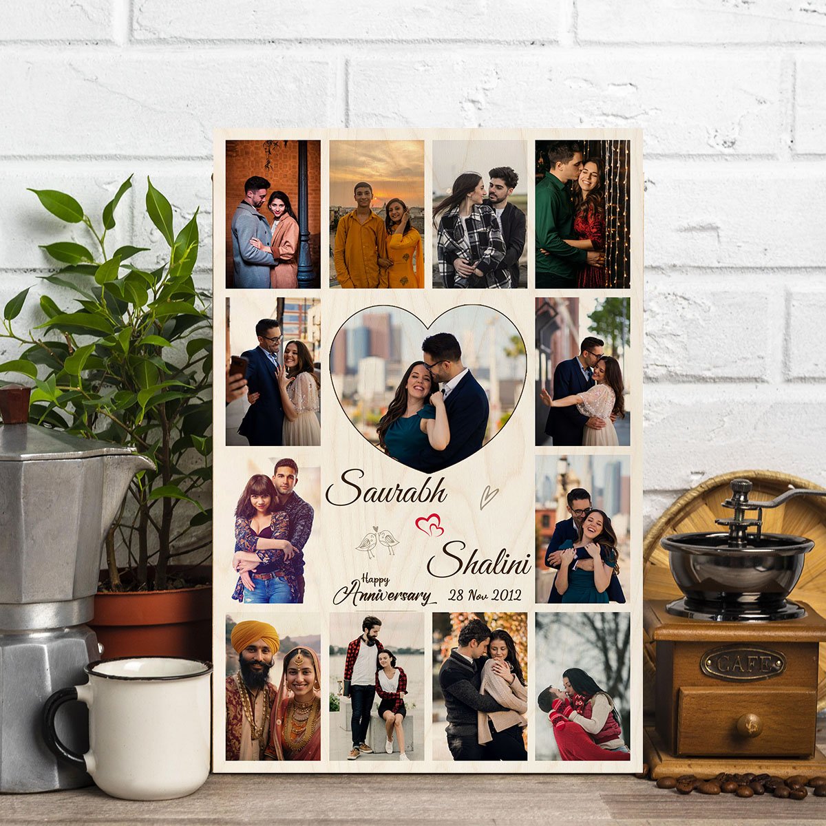 Story of Us Wooden Frame with Personalized Couple Photo Collage - Sblossom