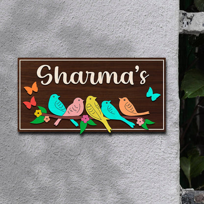 Strip Name Plate Design with Birds & Butterflies in 3D - Sblossom