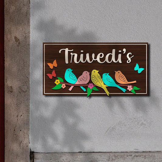 Strip Name Plate Design with Birds & Butterflies in 3D - Sblossom