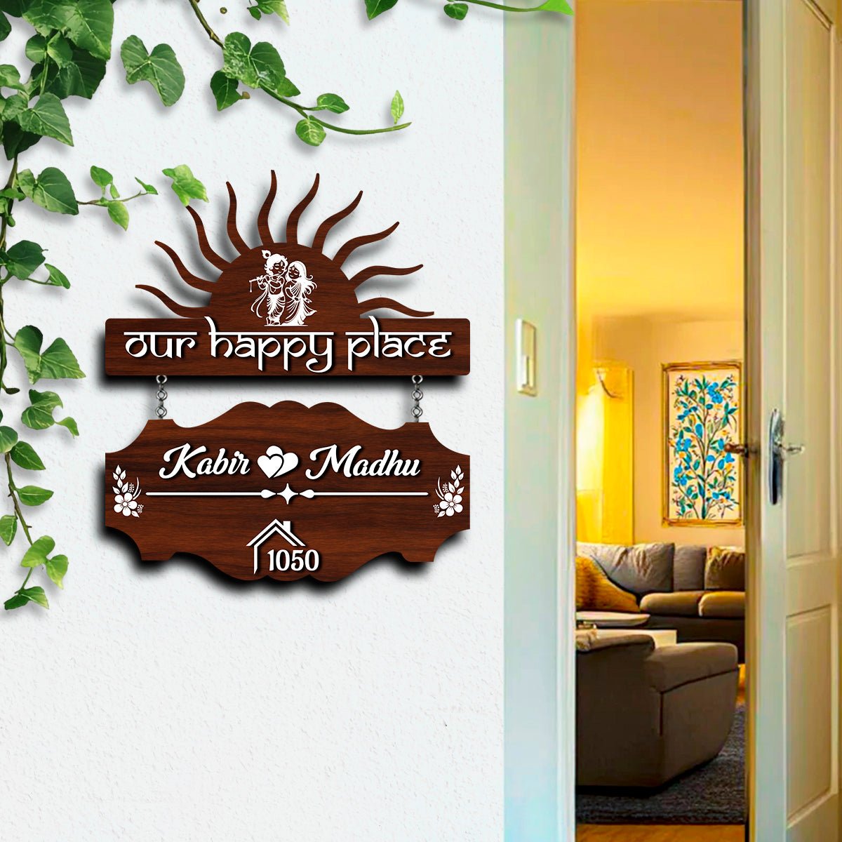 Sun-Ray Wood Name Plate for House - Sblossom