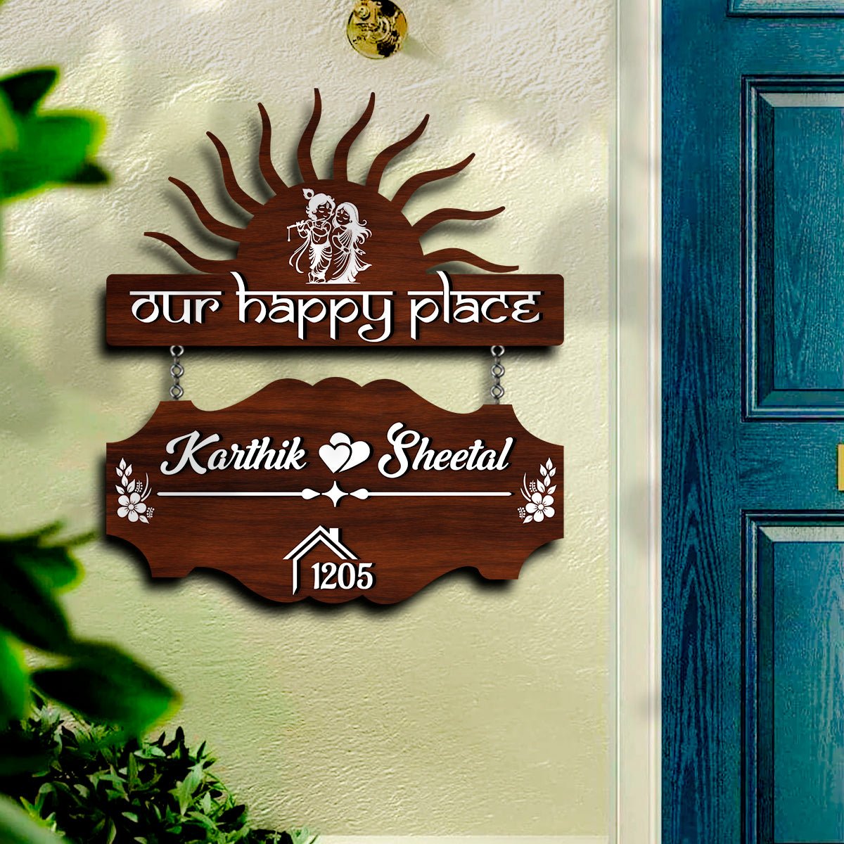 Sun-Ray Wood Name Plate for House - Sblossom