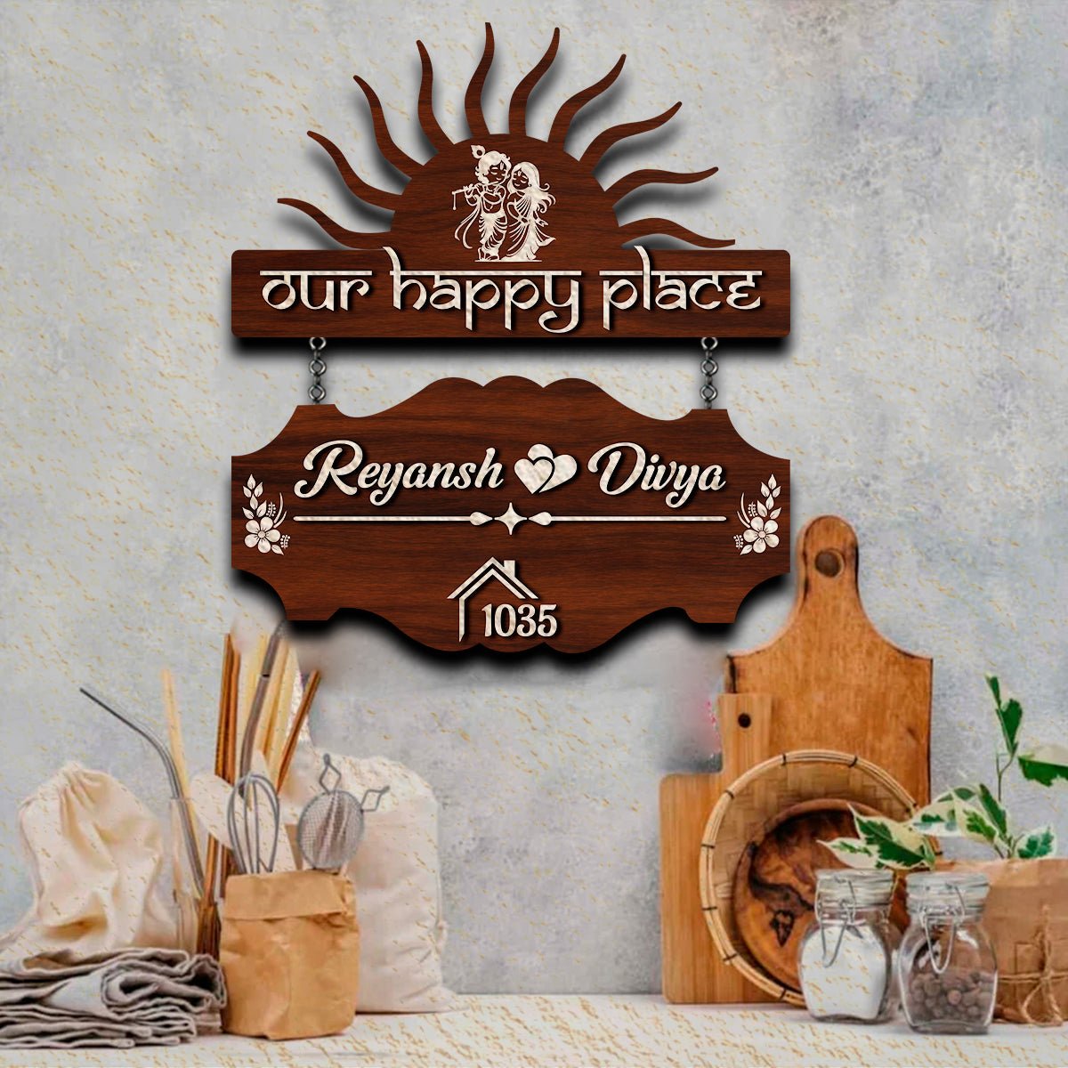 Sun-Ray Wood Name Plate for House - Sblossom