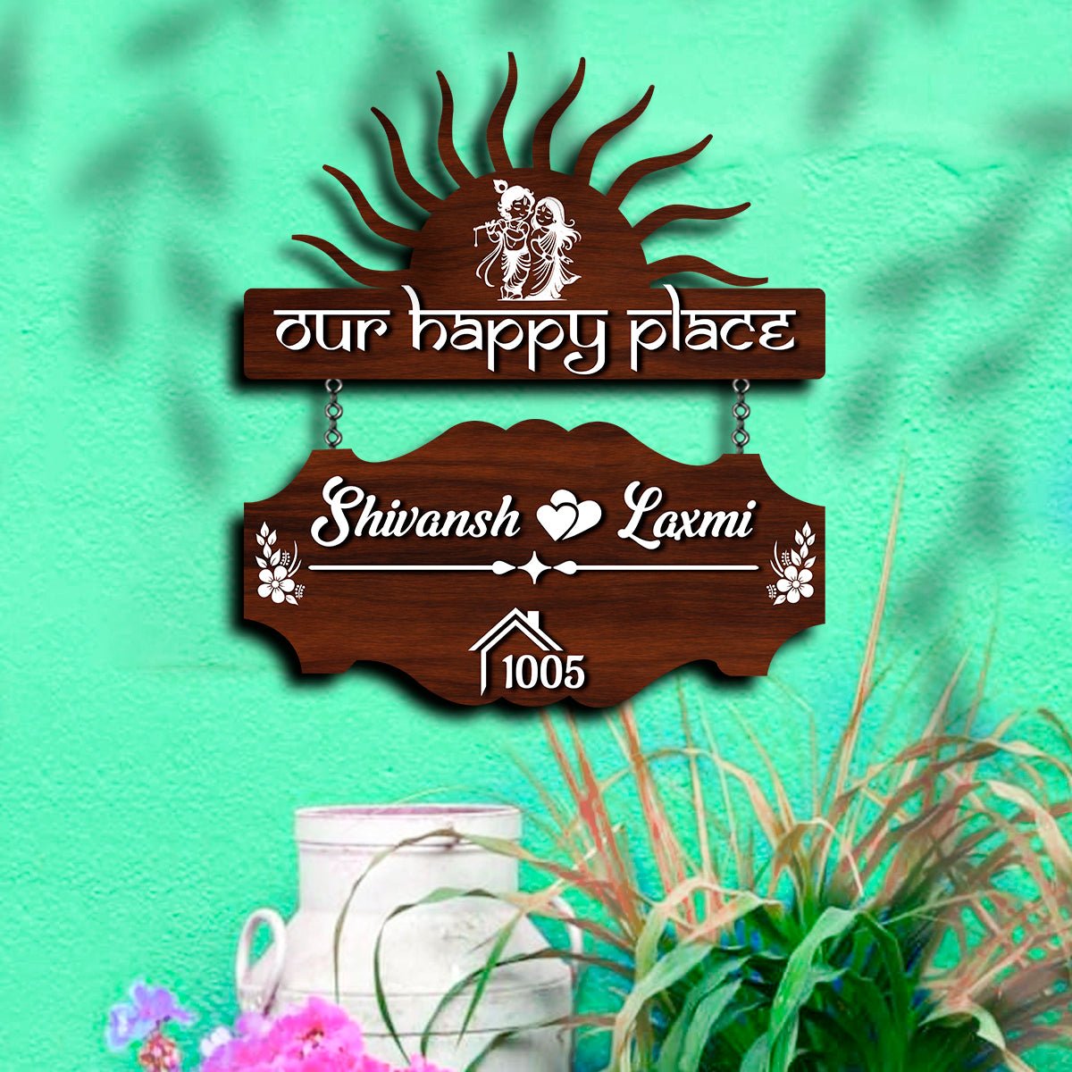 Sun-Ray Wood Name Plate for House - Sblossom