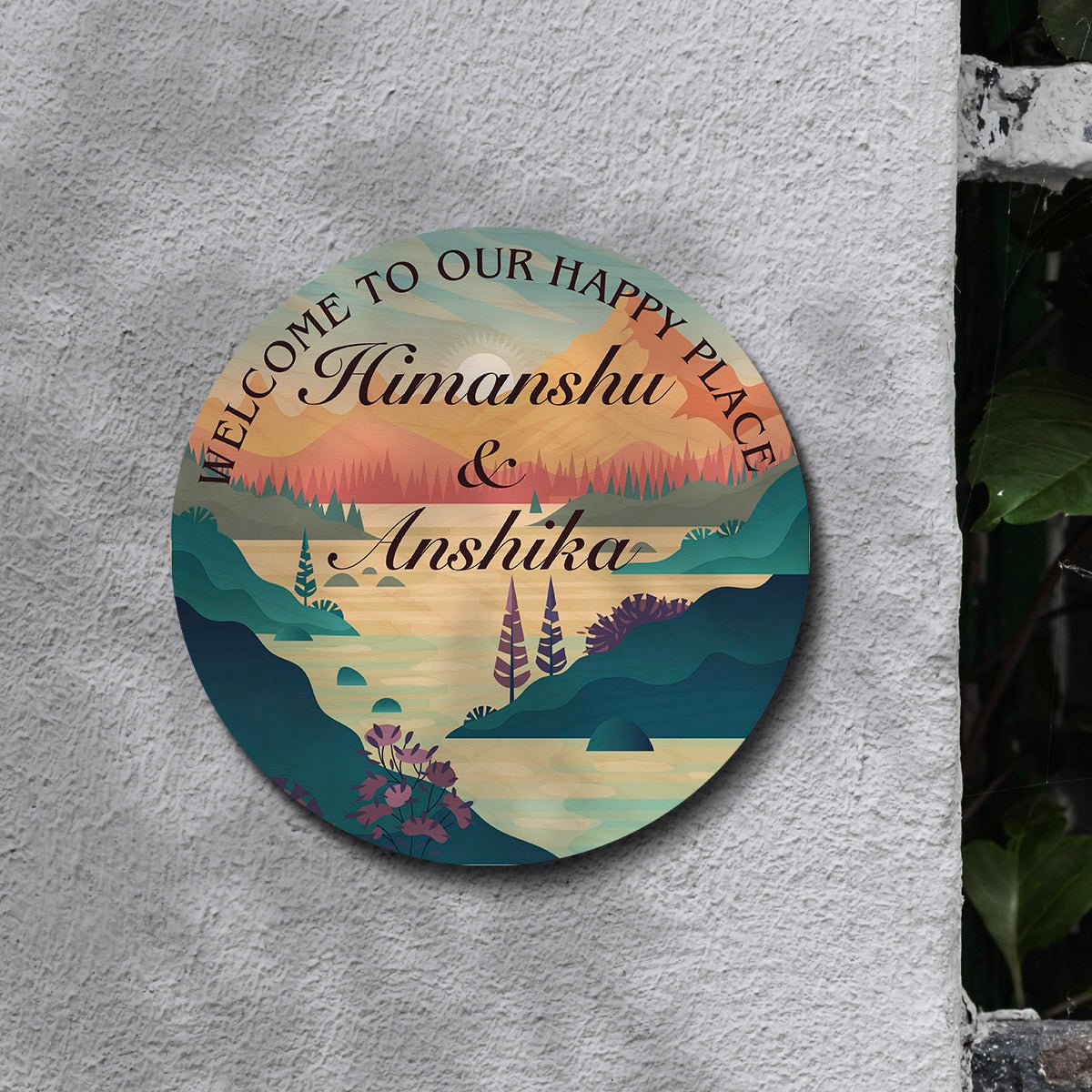 Sunrise Couple Scene Name Plate Design for Home - Sblossom
