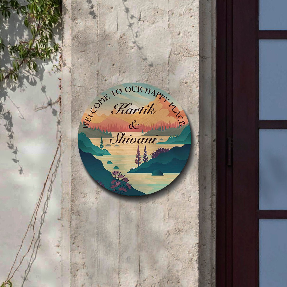 Sunrise Couple Scene Name Plate Design for Home - Sblossom