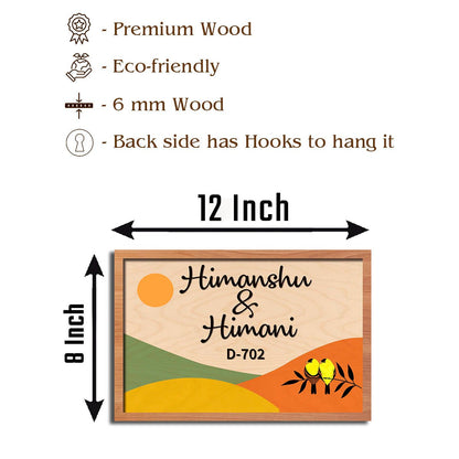 Sunrise Name Plate Design with Birds & Hills in 3D - Sblossom