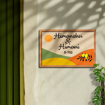Sunrise Name Plate Design with Birds & Hills in 3D - Sblossom