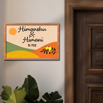 Sunrise Name Plate Design with Birds & Hills in 3D - Sblossom