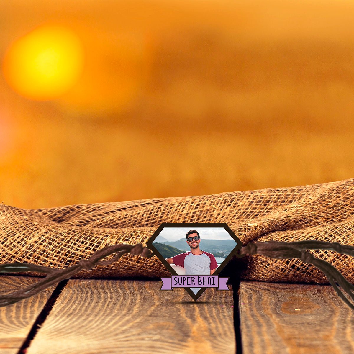 Super Bhai Photo Rakhi in Wood with Custom Picture for Brother - Sblossom