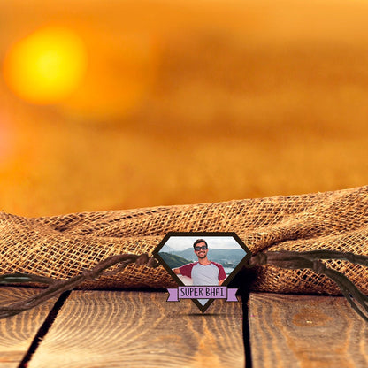 Super Bhai Photo Rakhi in Wood with Custom Picture for Brother - Sblossom