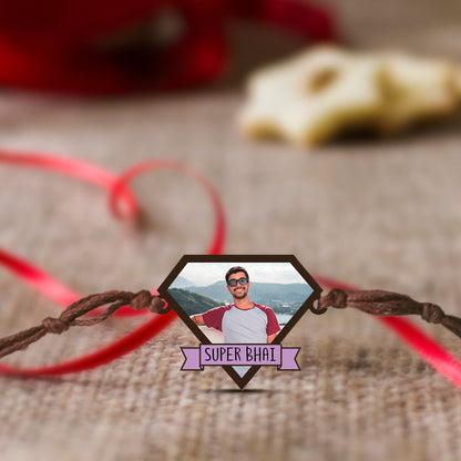 Super Bhai Photo Rakhi in Wood with Custom Picture for Brother - Sblossom