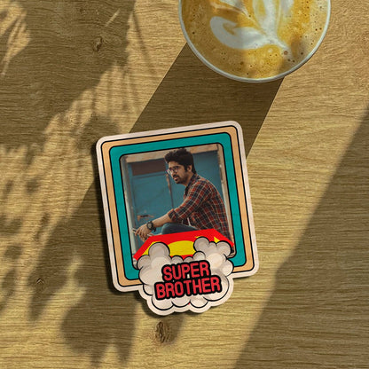 Super Brother Fridge Magnet in Wood with Comic Cloud Burst Photo - Sblossom