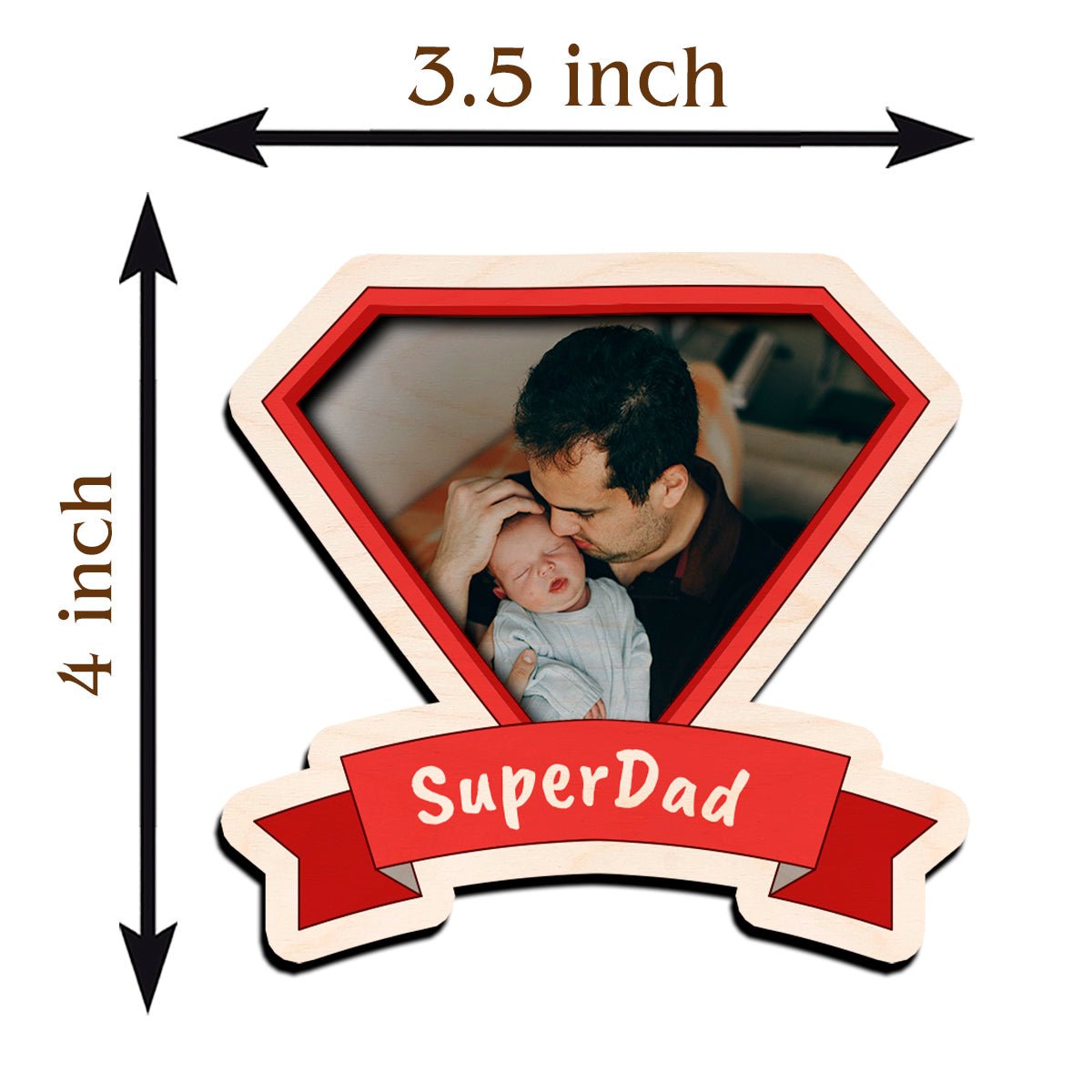 SuperDad Shield Fridge Magnet in Wood with Superman Photo Print - Sblossom