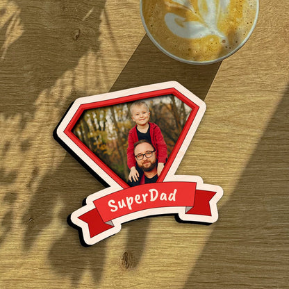 SuperDad Shield Fridge Magnet in Wood with Superman Photo Print - Sblossom