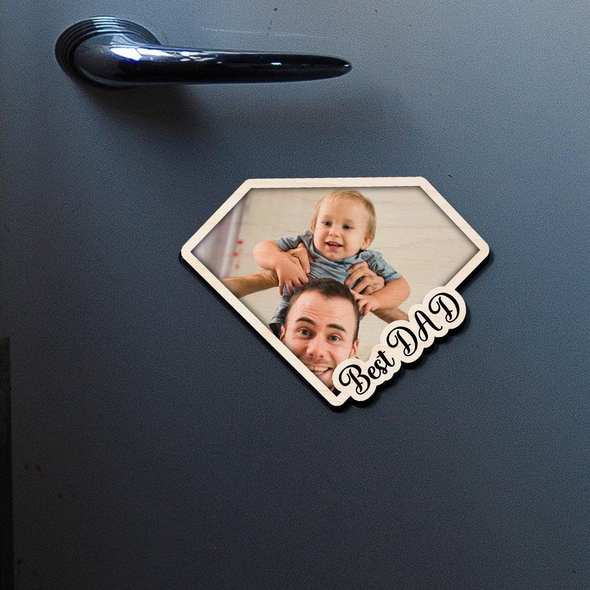 Superman Dad Fridge Magnet in Wood with Best Dad Photo Design - Sblossom