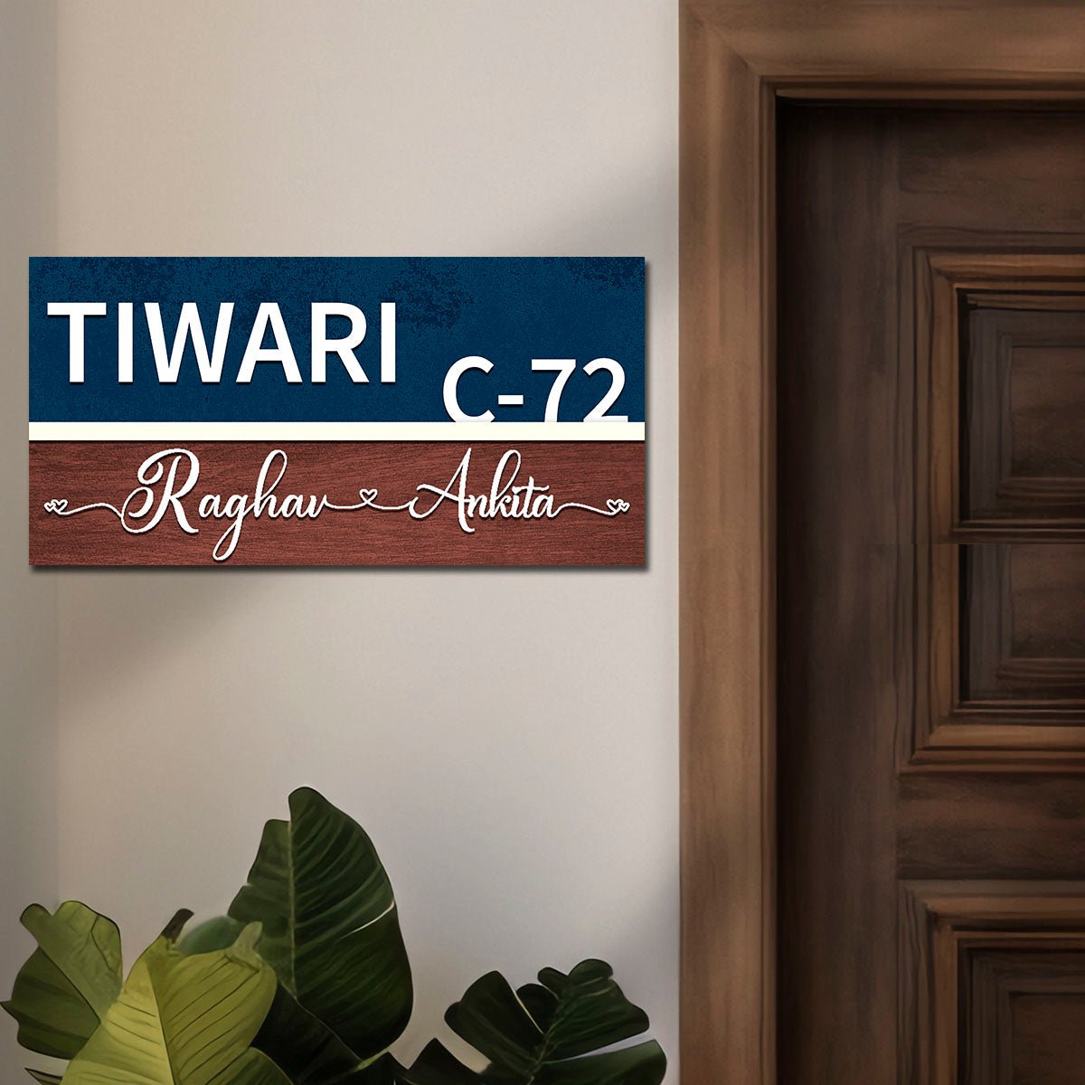 Surname Wooden Name Plate for Flat Door – Slim - Sblossom