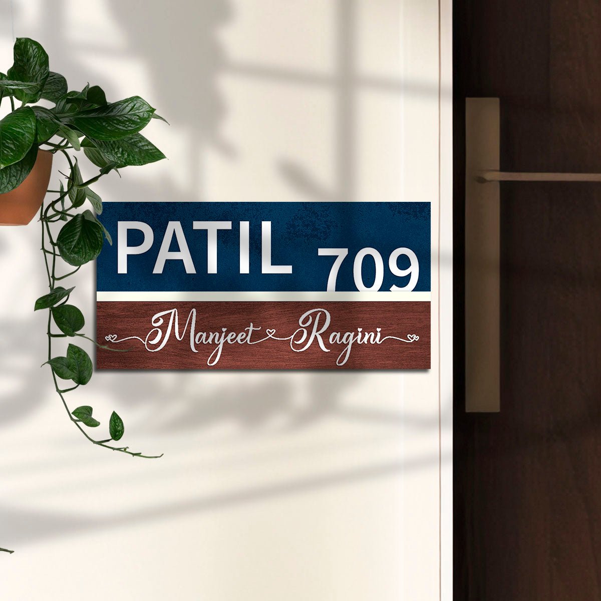 Surname Wooden Name Plate for Flat Door – Slim - Sblossom