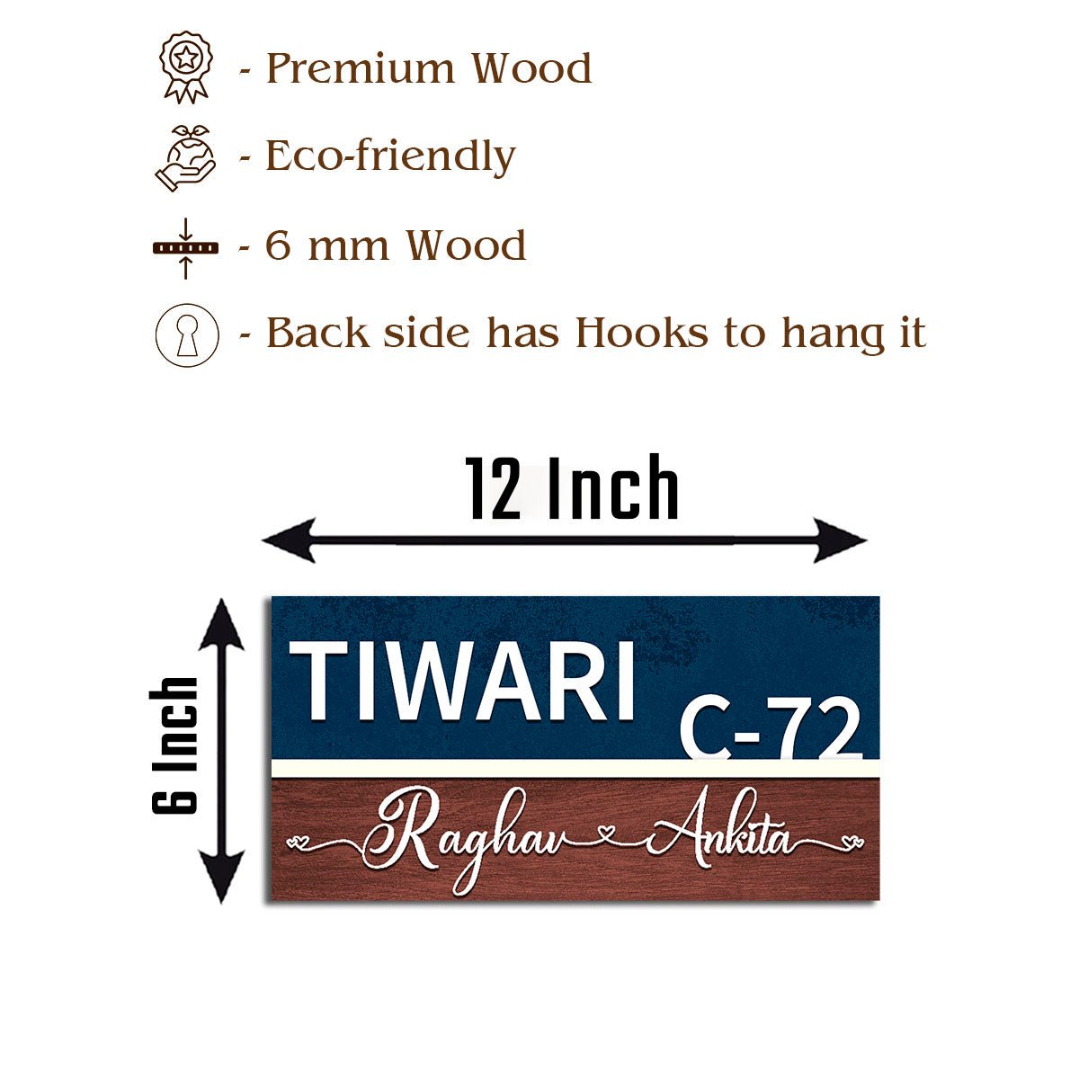 Surname Wooden Name Plate for Flat Door – Slim - Sblossom