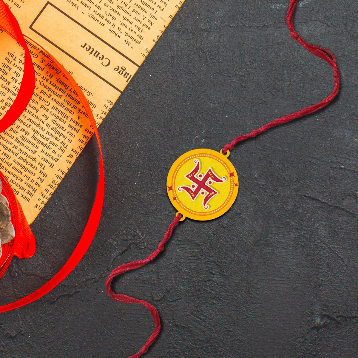 Swastik Rakhi for Brother in Wood with Spiritual Custom Name Design - Sblossom