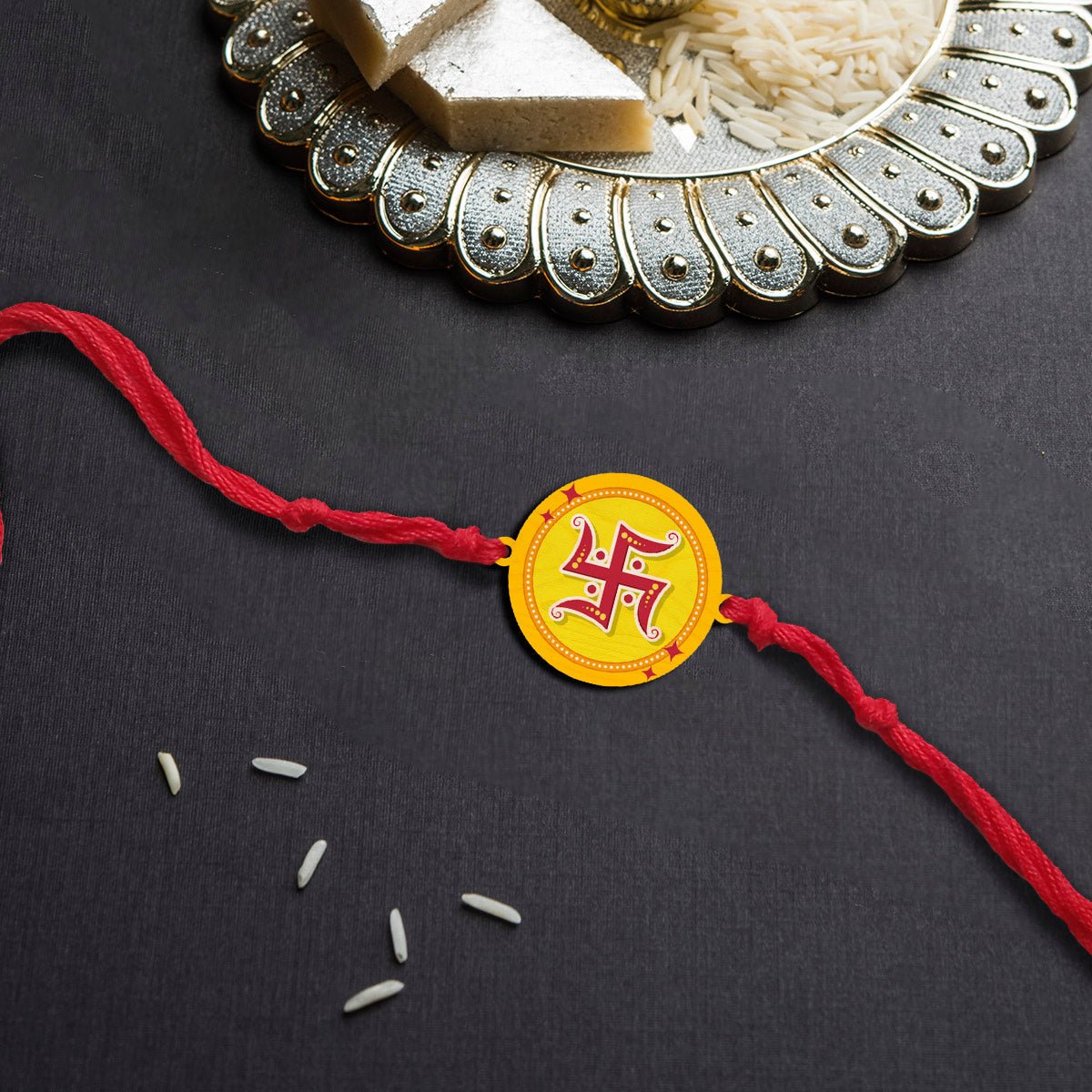 Swastik Rakhi for Brother in Wood with Spiritual Custom Name Design - Sblossom