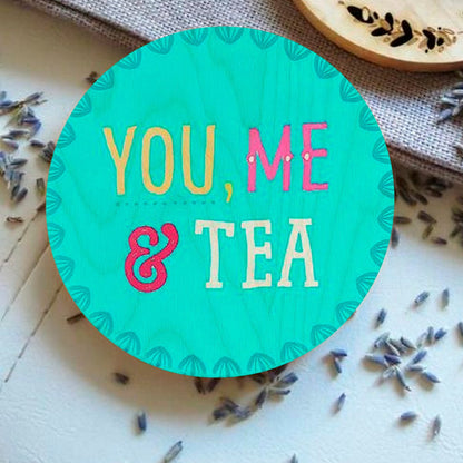 Tea Coasters Set in Wood with Round Quote Design Set of 4 - Sblossom