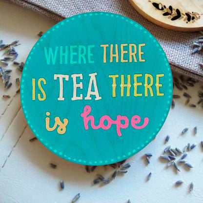 Tea Coasters Set in Wood with Round Quote Design Set of 4 - Sblossom