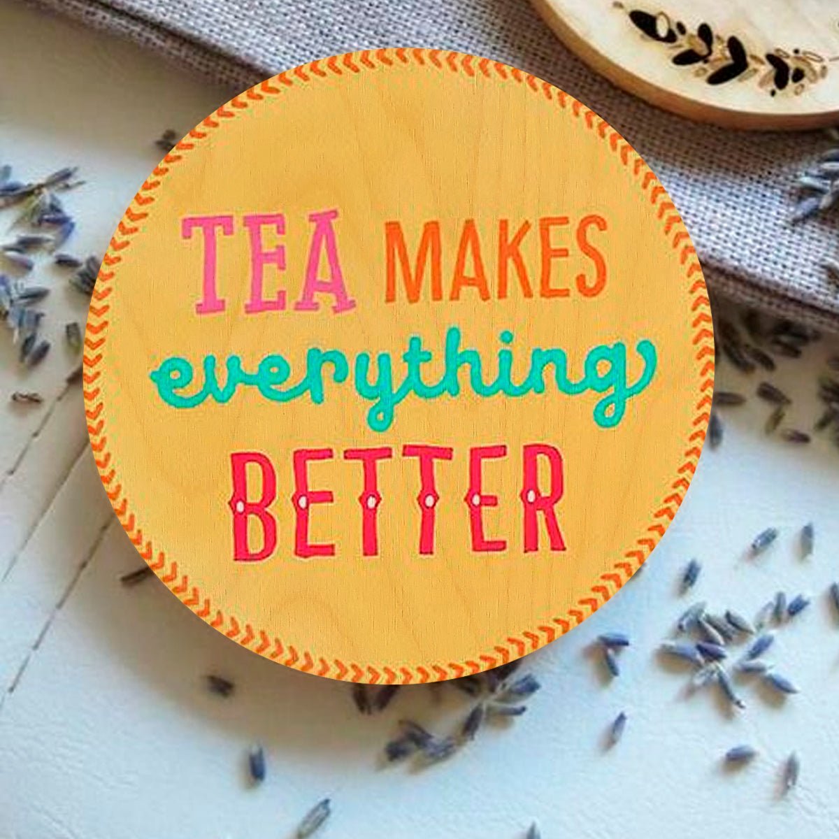 Tea Coasters Set in Wood with Round Quote Design Set of 4 - Sblossom