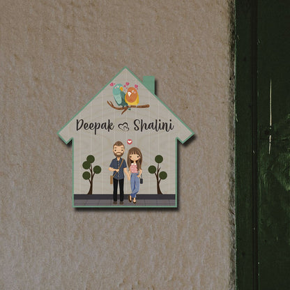 Teal Hut-Style Couple Name Plate for Entrance Door - Sblossom