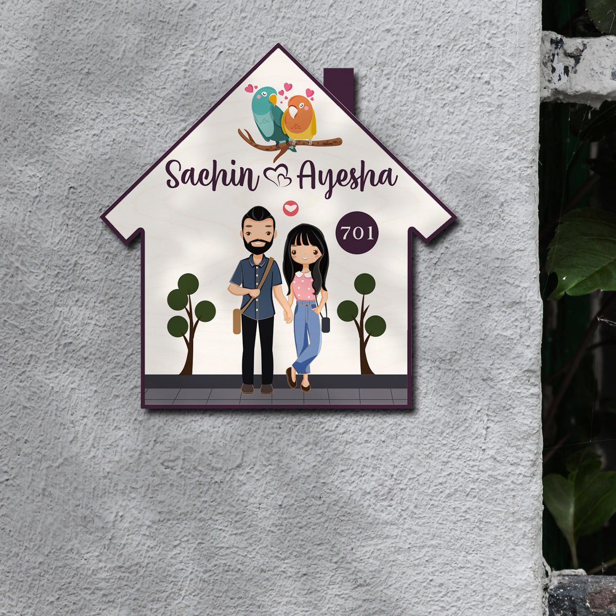 Teal Hut-Style Couple Name Plate for Entrance Door - Sblossom