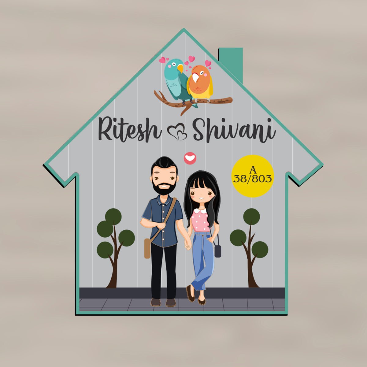 Teal Hut-Style Couple Name Plate for Entrance Door - Sblossom