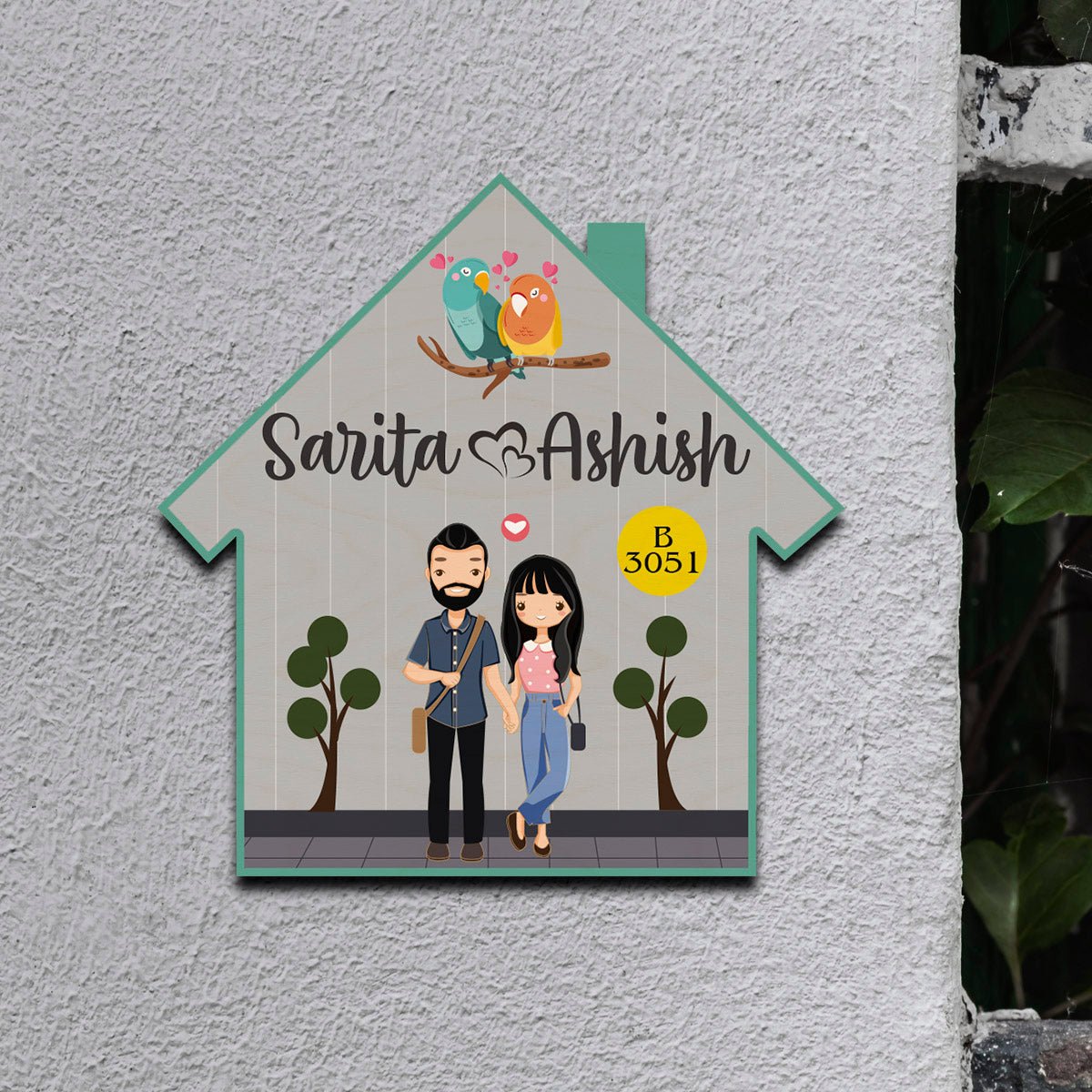 Teal Hut-Style Couple Name Plate for Entrance Door - Sblossom