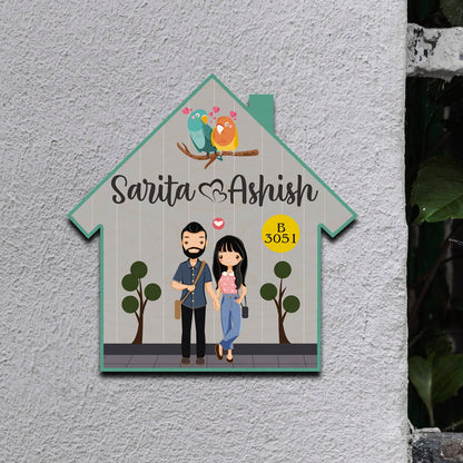 Teal Hut-Style Couple Name Plate for Entrance Door - Sblossom