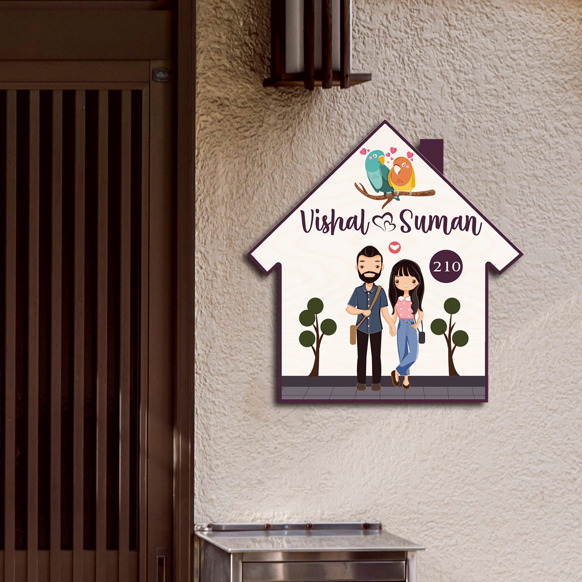 Teal Hut-Style Couple Name Plate for Entrance Door - Sblossom