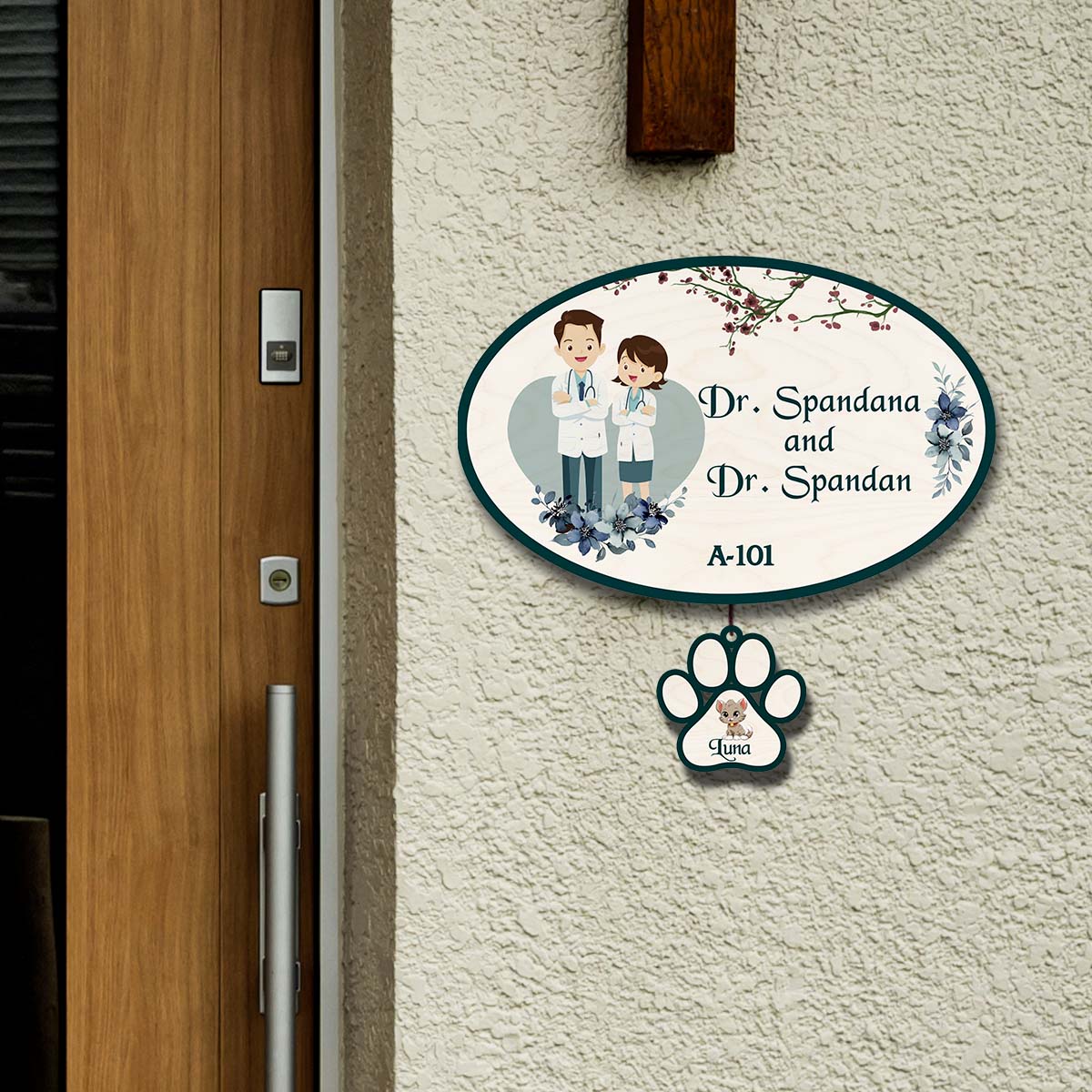 Teal-Panel Doctor Pet Name Plate for Home – Couple - Sblossom