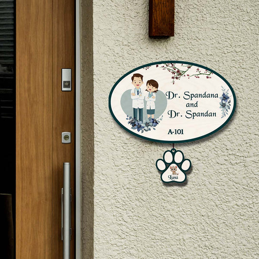 Teal-Panel Doctor Pet Name Plate for Home – Couple - Sblossom