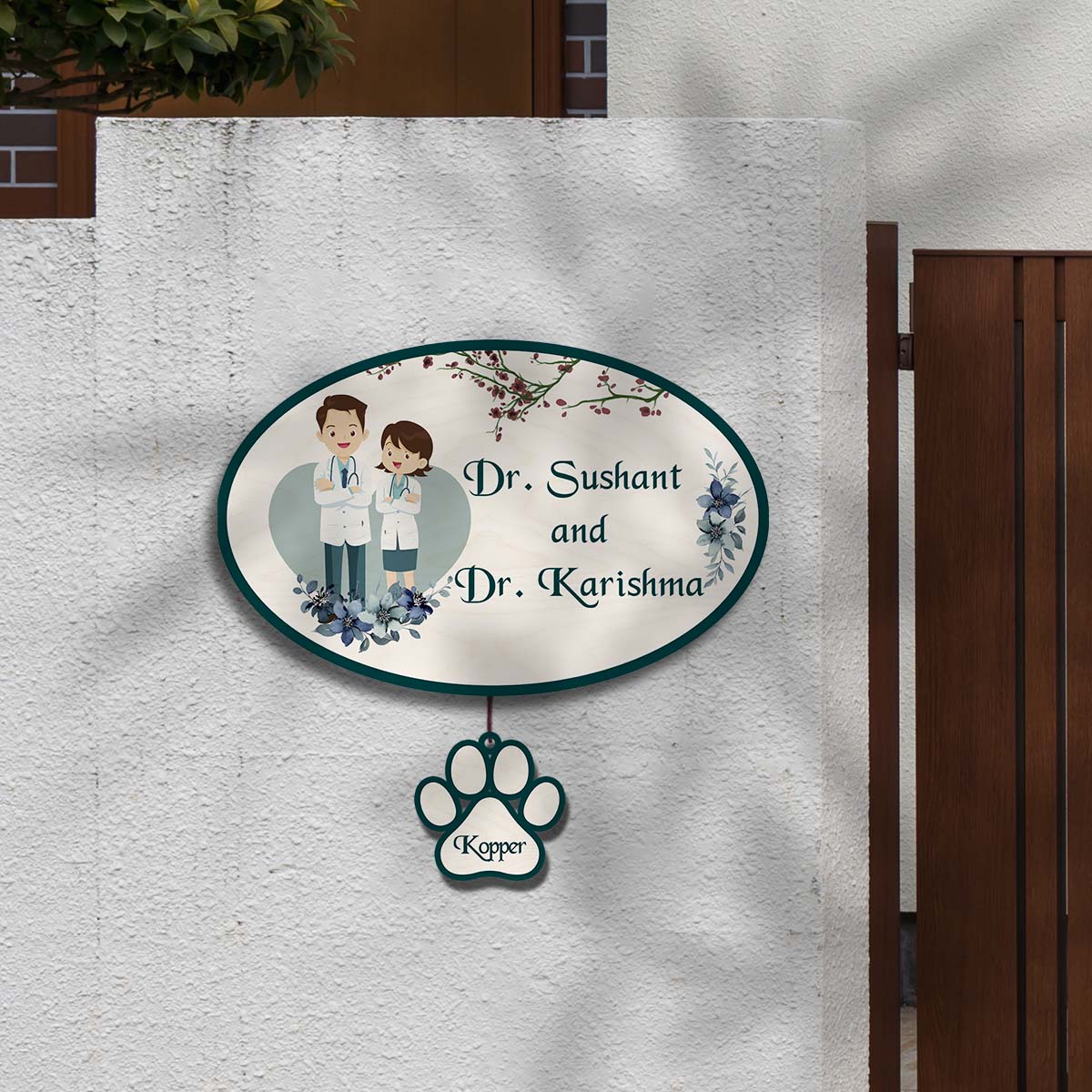 Teal-Panel Doctor Pet Name Plate for Home – Couple - Sblossom