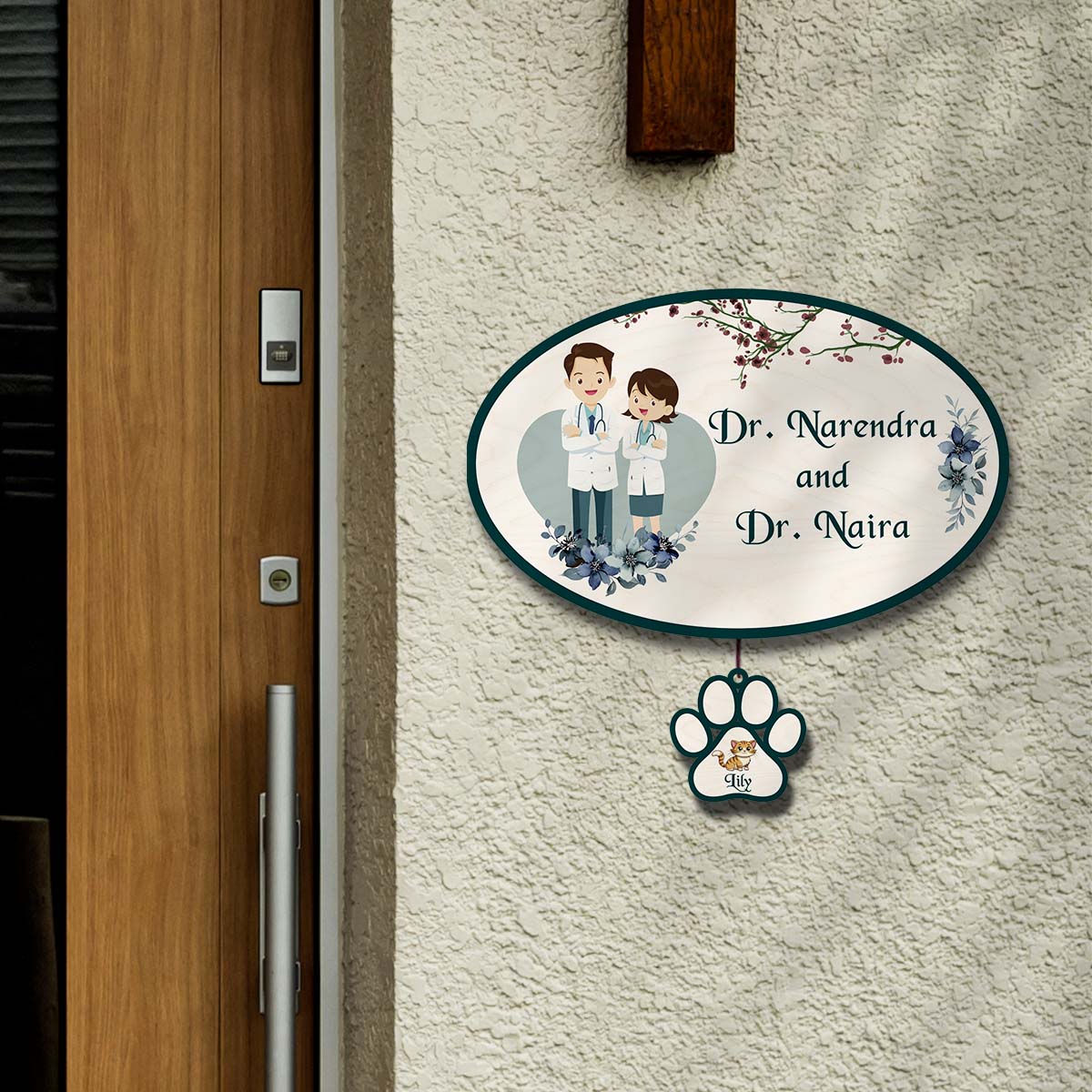 Teal-Panel Doctor Pet Name Plate for Home – Couple - Sblossom