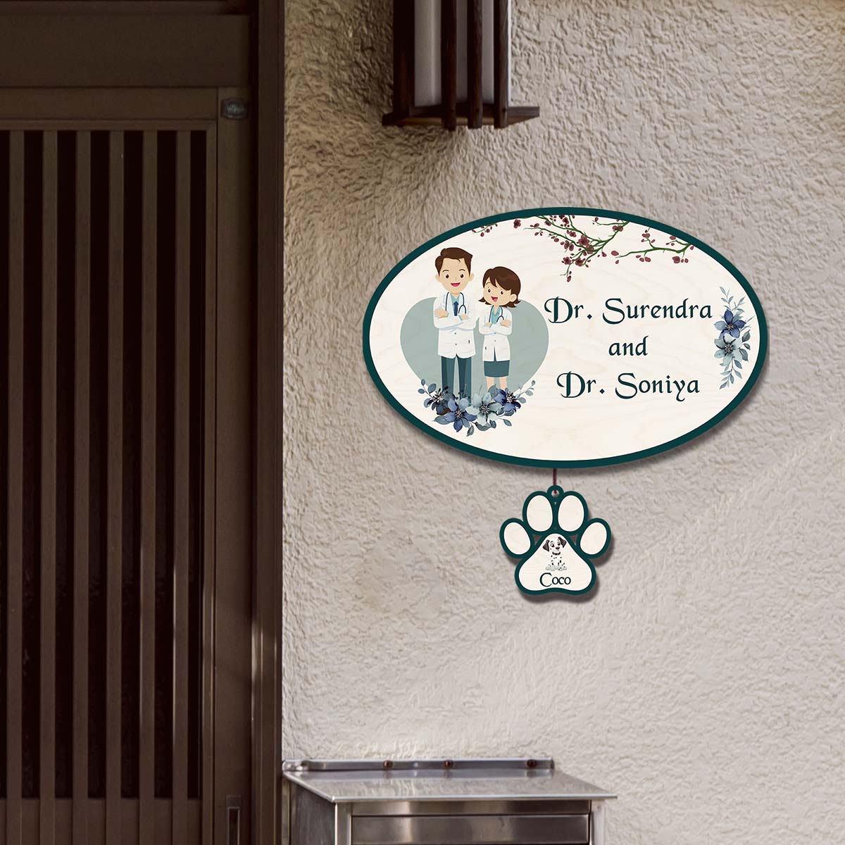 Teal-Panel Doctor Pet Name Plate for Home – Couple - Sblossom