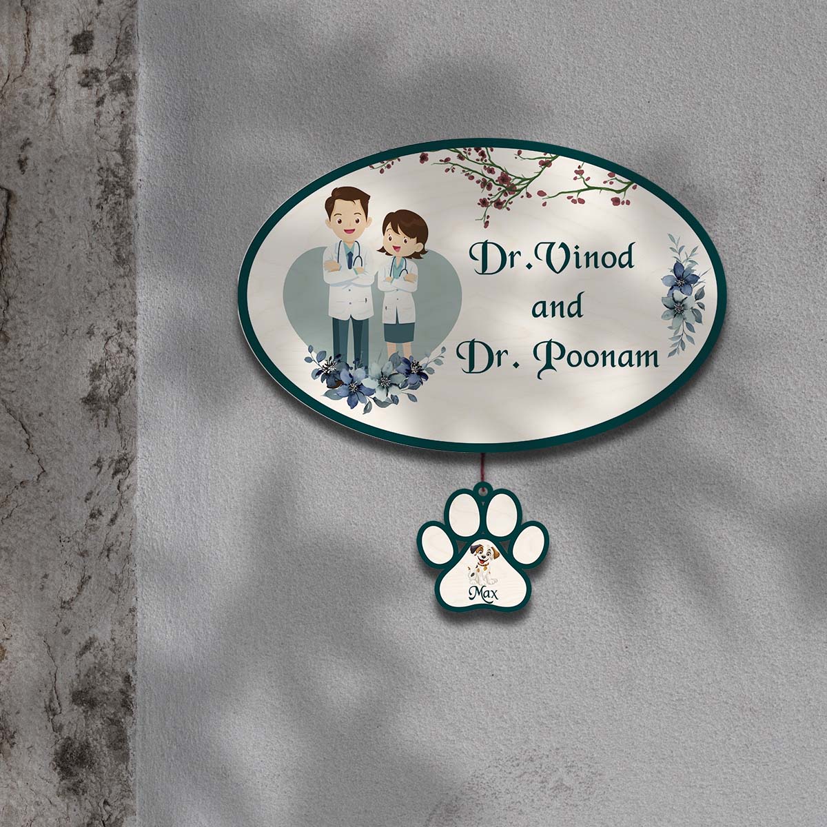 Teal-Panel Doctor Pet Name Plate for Home – Couple - Sblossom