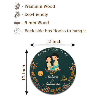 Teal-Round Welcome Ring Couple Name Plate for Front Door - Sblossom