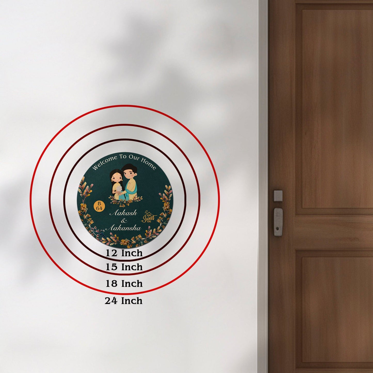 Teal-Round Welcome Ring Couple Name Plate for Front Door - Sblossom