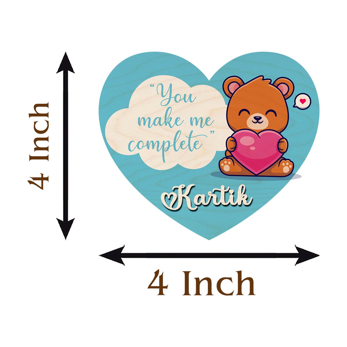 Teddy Heart Couple Magnet in Wood with You Complete Me Design - Sblossom