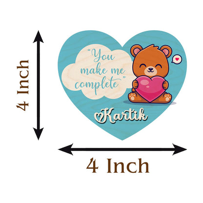 Teddy Heart Couple Magnet in Wood with You Complete Me Design - Sblossom