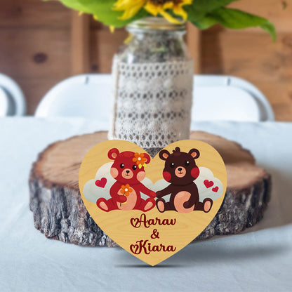 Teddy Heart Couple Magnet in Wood with You Complete Me Design - Sblossom