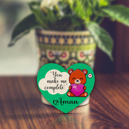 Teddy Heart Couple Magnet in Wood with You Complete Me Design - Sblossom