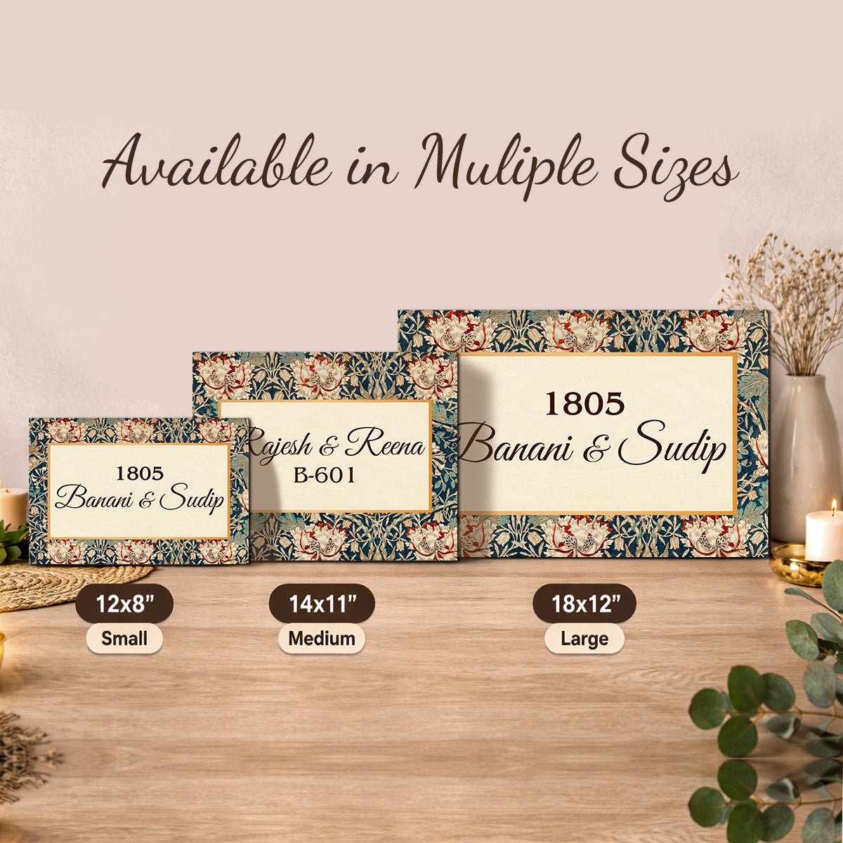 Textile Floral Border Name Plate – Vintage Print for Main Door - Sblossom