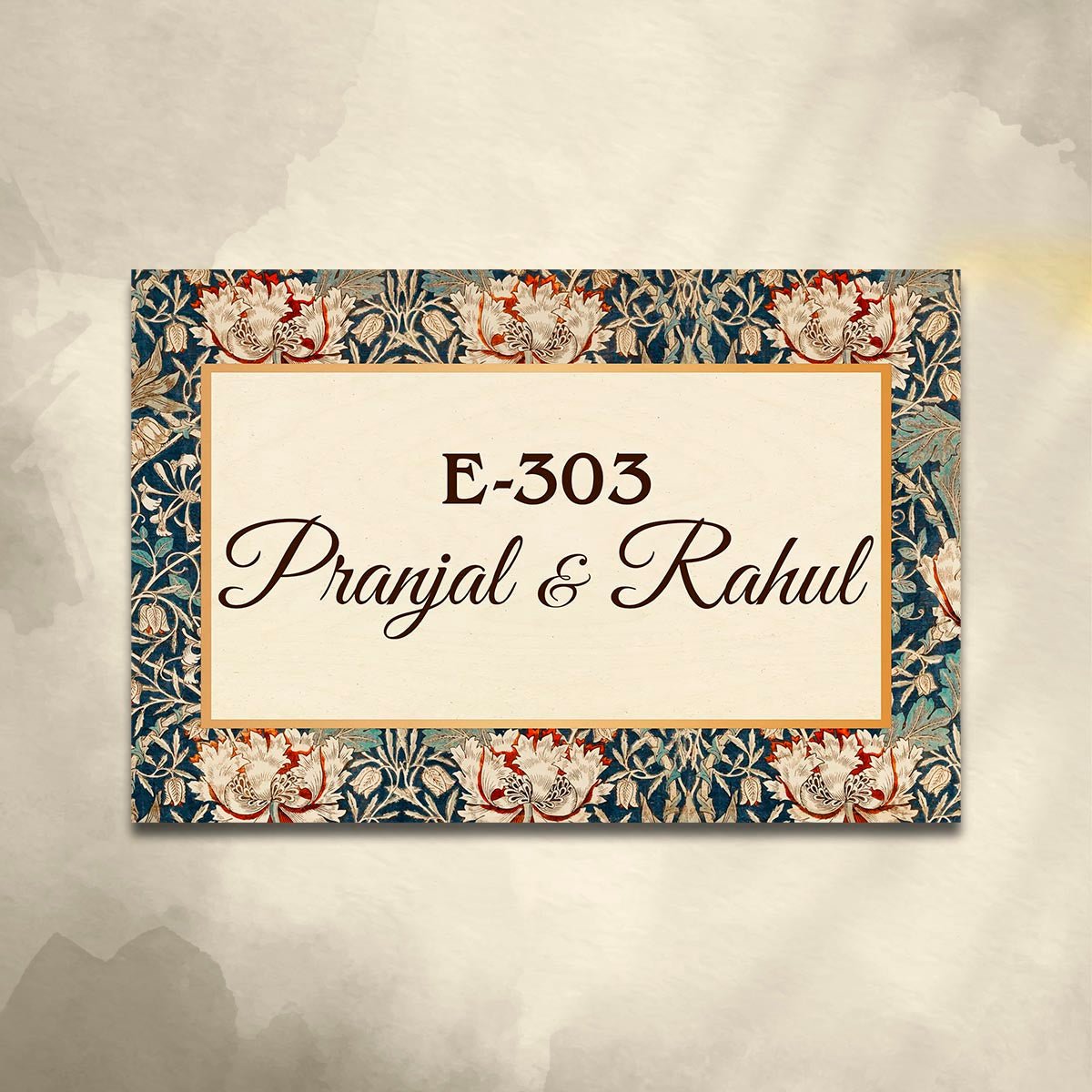 Textile Floral Border Name Plate – Vintage Print for Main Door - Sblossom