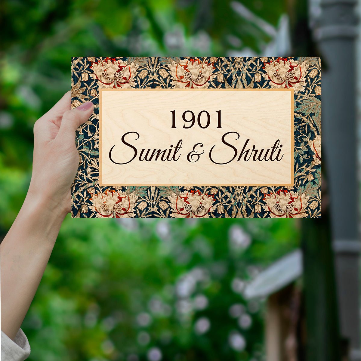 Textile Floral Border Name Plate – Vintage Print for Main Door - Sblossom