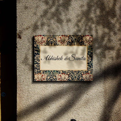Textile Floral Border Name Plate – Vintage Print for Main Door - Sblossom