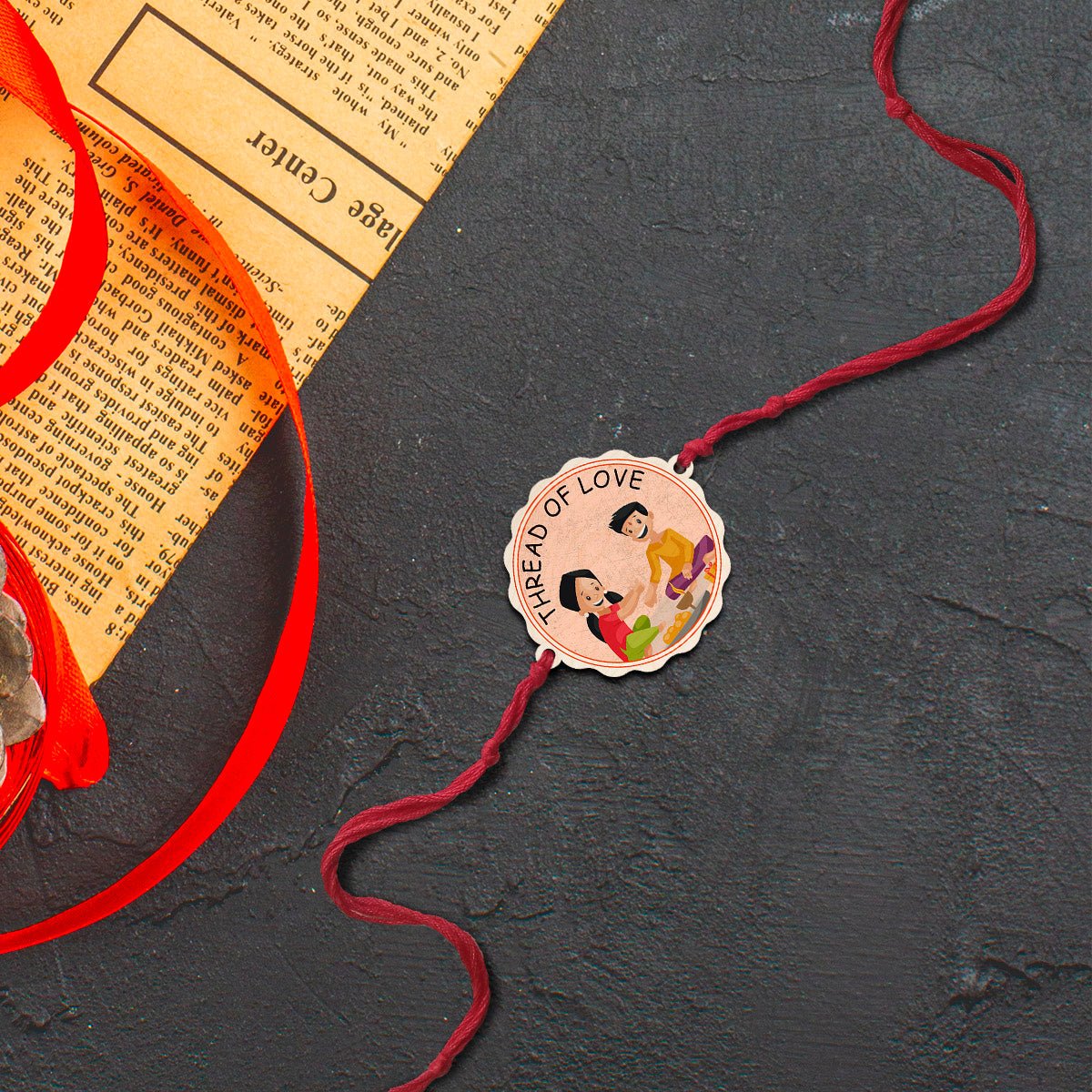 Thread of Love Rakhi in Wood with Brother Sister Design - Sblossom